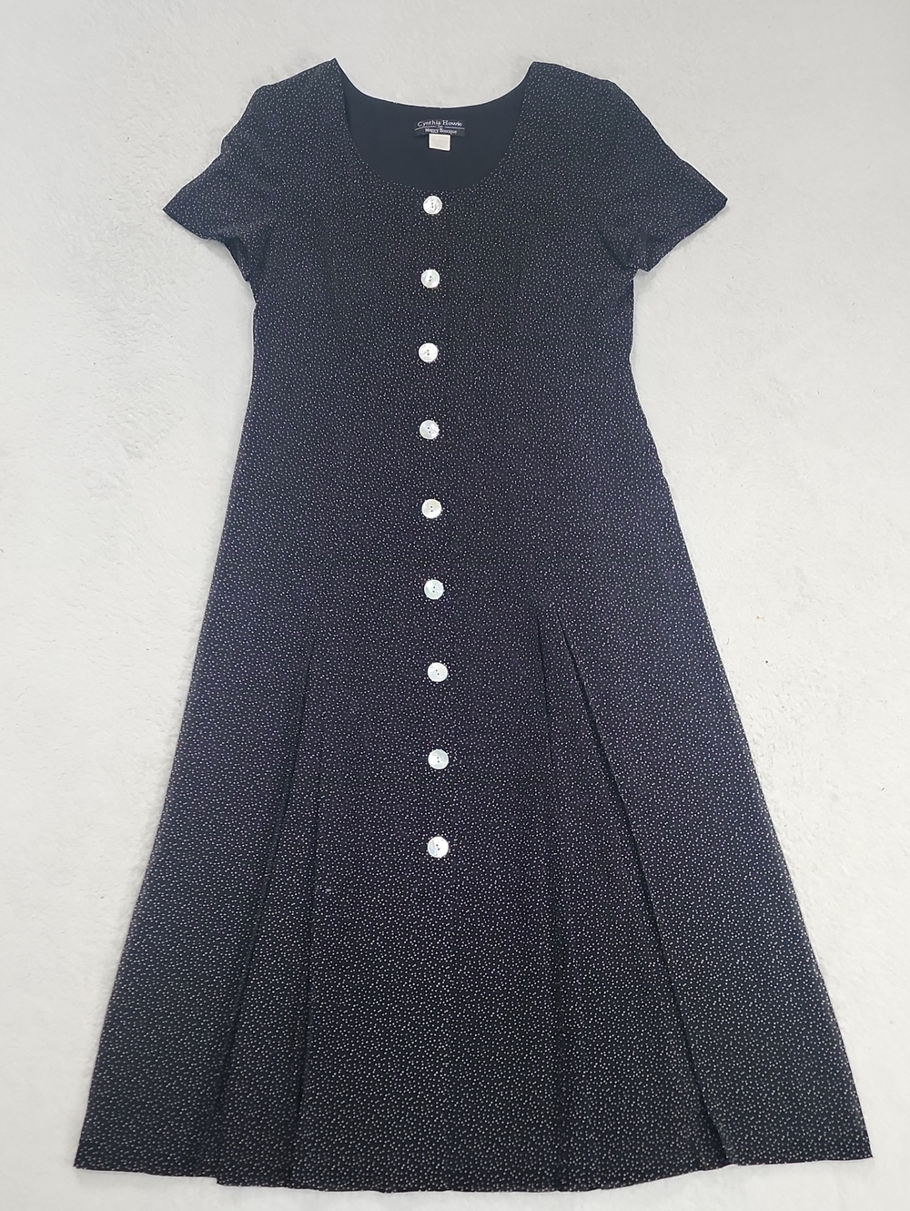 Vintage Cynthia Howie For Maggy Boutique Black Polka Dot Button Down Midi Dress